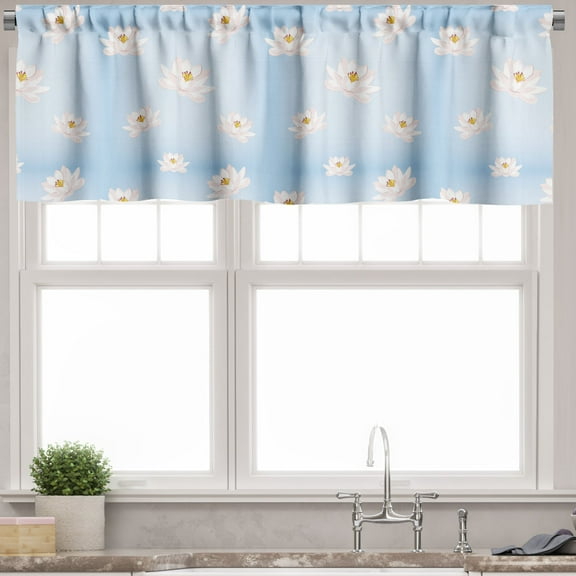 Ambesonne Flower Window Valance, Cartoon Water Lily, 54" X 12", Pale Azure Blue Pearl
