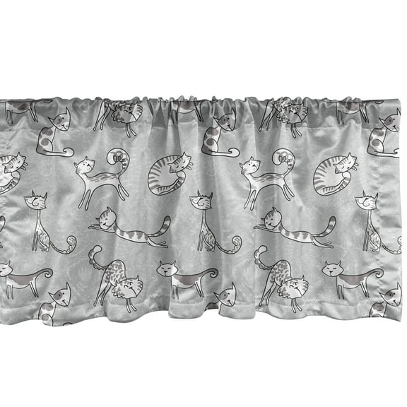 Ambesonne Flower Window Valance, Cat Kitten Cartoon, 54" X 18", White