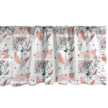 Ambesonne Flower Window Valance, Doodle Modern Peony, 54" X 12", Charcoal Grey Blush