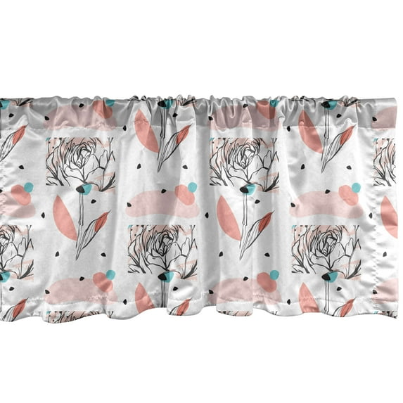 Ambesonne Flower Window Valance, Doodle Modern Peony, 54" X 18", Charcoal Grey Blush