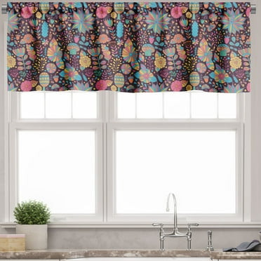 Ambesonne Flower Window Valance, Doodle Scattered Dots, 54" X 18", Multicolor