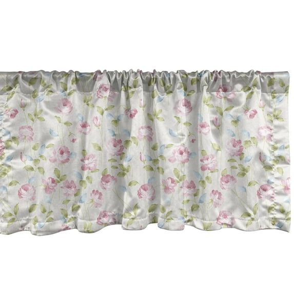 Ambesonne Flower Window Valance, English Garden Vibes Roses, 54" X 12", Eggshell Fawn and Soft Blue