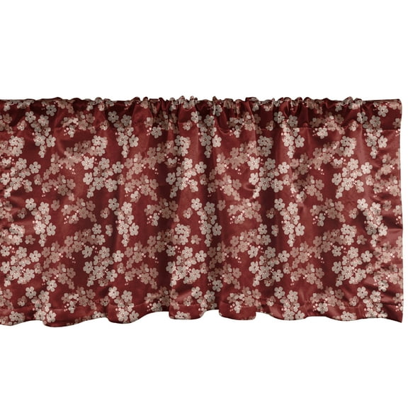 Ambesonne Flower Window Valance, Far East Blossomed Flowers, 54" X 18", Burgundy Eggshell
