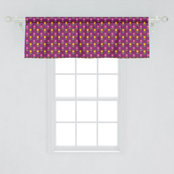 Ambesonne Flower Window Valance, Floral Pattern of Cartoonish Design Tulips, Curtain Valance for Kitchen Bedroom Decor with Rod Pocket, 54" X 18", Dark Magenta Pink