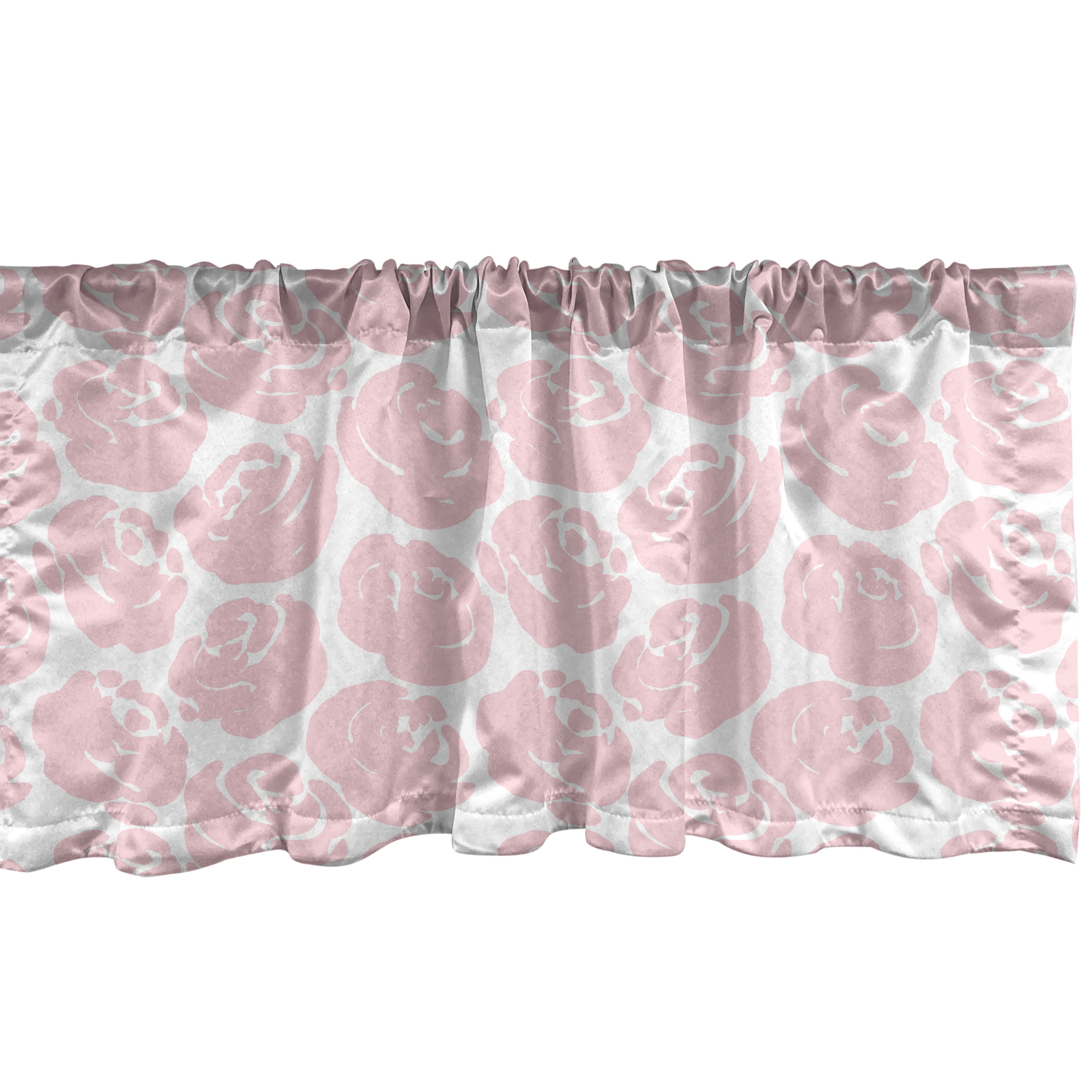 Rose White Floral Satin Rod Pocket Window Valance
