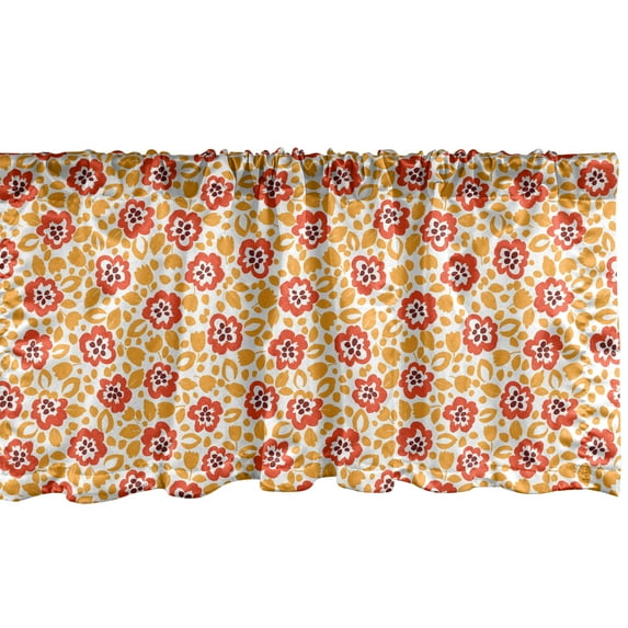 Ambesonne Flower Window Valance, Floret Designs Wild Floral Petals and Leaves, Curtain Valance for Kitchen Bedroom Decor with Rod Pocket, 54" X 18", Vermilion Marigold