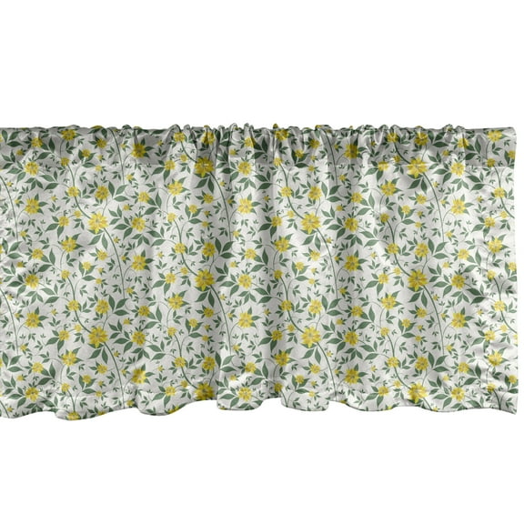 Ambesonne Flower Window Valance, Flourishing Country Flowers, 54" X 12", Green Yellow and Cream