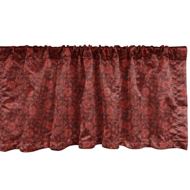 Ambesonne Flower Window Valance, Flowers Leaves and Swirls, 54" X 18", Burgundy and Red