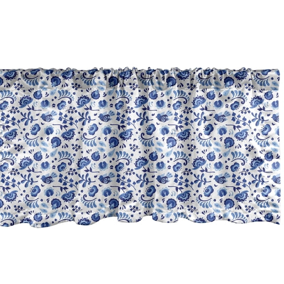 Ambesonne Flower Window Valance, Folk Art Design Ethnic Bloom, 42" x 12", White Pale Azure Blue