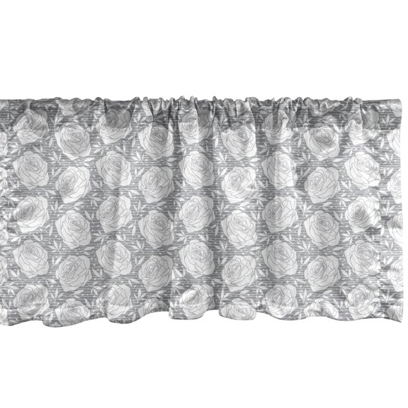 Ambesonne Flower Window Valance, Greyscale Rose Blooms, 54" X 12", Pale Grey White