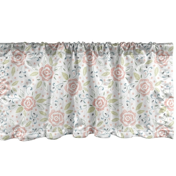 Ambesonne Flower Window Valance, Hatched Pastel Tone Roses, 54" X 18", Multicolor