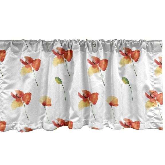Ambesonne Flower Window Valance, Pastel Meadow Rural, 54" X 12", Vermilion Yellow Green