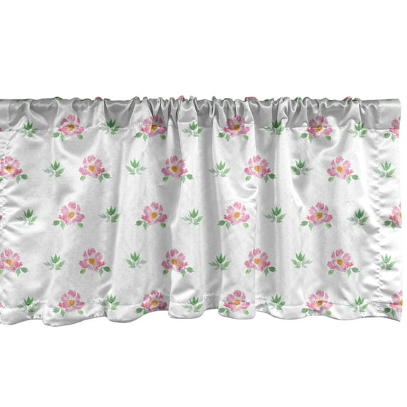 Ambesonne Flower Window Valance, Pastel Plumeria, 54" X 12", Pale Pink Pale Green