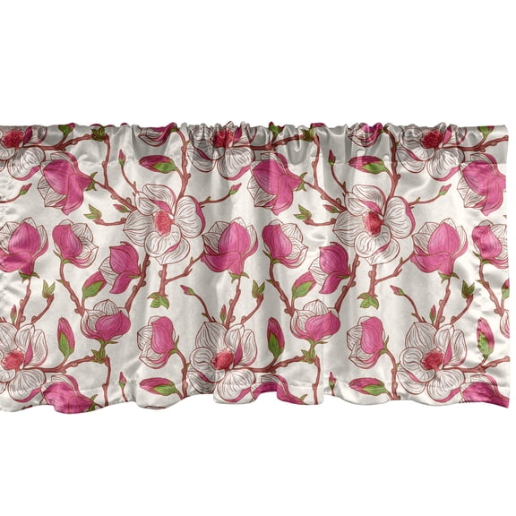 Ambesonne Flower Window Valance, Pink Magnolia Garden, 54" X 12", Pink White Green