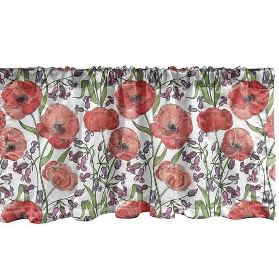 Ambesonne Flower Window Valance, Poppy Blossoms Garden, 42" x 18", Multicolor