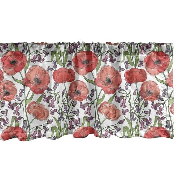 Ambesonne Flower Window Valance, Poppy Blossoms Garden, 54" X 18", Multicolor