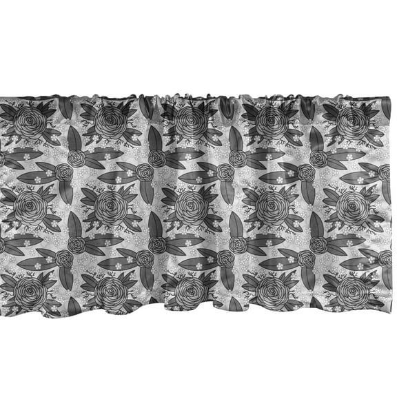 Ambesonne Flower Window Valance, Repetitive Greyscale Vintage Pattern of Peonies and Floral with Leaves, Curtain Valance for Kitchen Bedroom Decor with Rod Pocket, 54" X 12", Grey and Pale Grey
