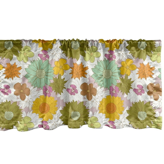 Ambesonne Flower Window Valance, Retro Fresh Nature Theme, 42" x 12", Multicolor