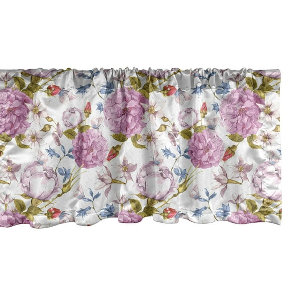 Ambesonne Flower Window Valance, Retro Nature in Pastel Tones, 54" X 12", Multicolor