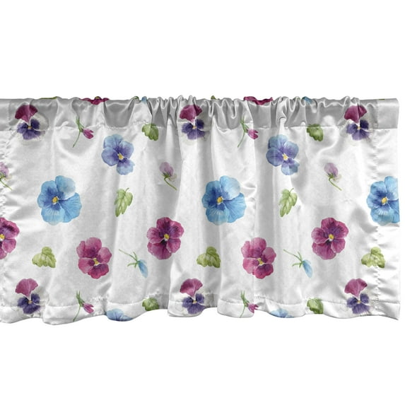 Ambesonne Flower Window Valance, Romantic Aquarelle Garden Tender Pansy Petals and Sprouts Multicolored Flora Species, Curtain Valance for Kitchen Bedroom Decor with Rod Pocket, 54" X 12", Multicolor