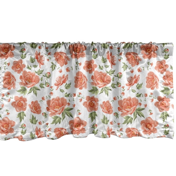 Ambesonne Flower Window Valance, Romantic Bridal Blossoms, 54" X 18", Reseda Green Salmon