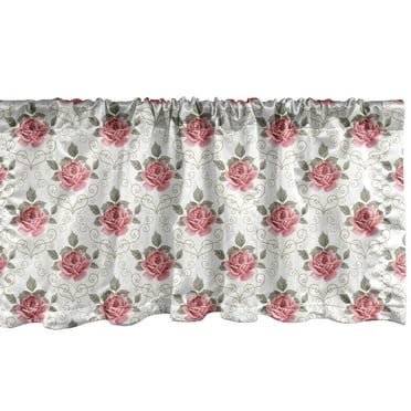 Ambesonne Flower Window Valance, Romantic Shabby Plant, 54" X 18", Pink and Green