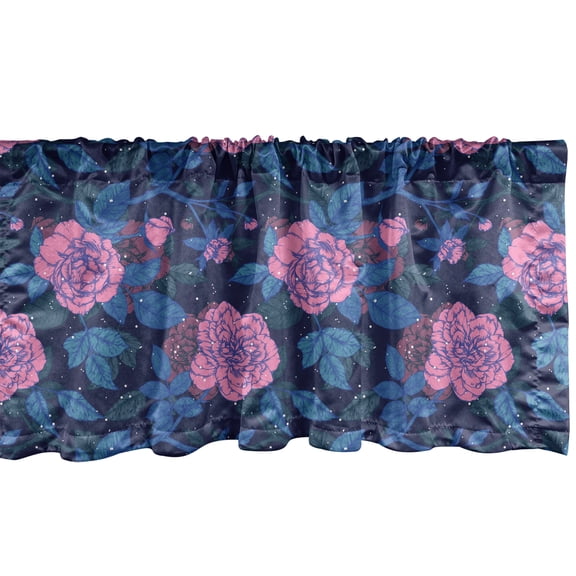 Ambesonne Flower Window Valance, Roses with Leafy Twigs Snow, 42" x 18", Multicolor