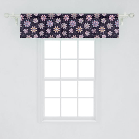 Ambesonne Flower Window Valance, Sixties Inspired Floral Arrangement with Blowball and Dots Background Retro Image, Curtain Valance for Kitchen Bedroom Decor with Rod Pocket, 54" X 12", Multicolor