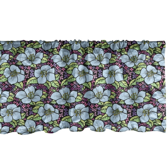 Ambesonne Flower Window Valance, Style Pattern with Blossoming Gardening Plants Spring Nature Theme Ornament, Curtain Valance for Kitchen Bedroom Decor with Rod Pocket, 54" X 18", Multicolor