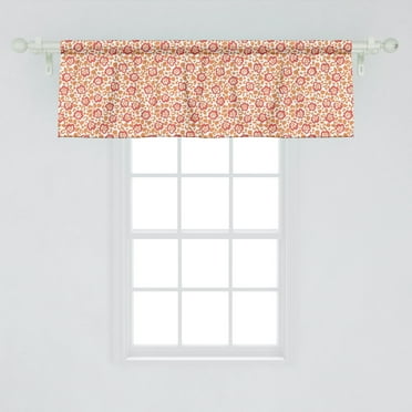 Ambesonne Flower Window Valance, Thriving Spring Season Illustration with Petals and Leaves in Pastel Colors, Curtain Valance for Kitchen Bedroom Decor with Rod Pocket, 54" X 18", Salmon Coral White