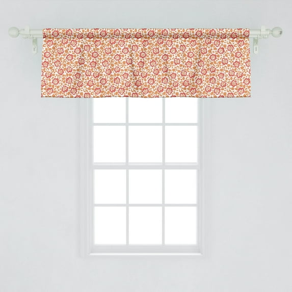 Ambesonne Flower Window Valance, Thriving Spring Season Illustration with Petals and Leaves in Pastel Colors, Curtain Valance for Kitchen Bedroom Decor with Rod Pocket, 54" X 18", Salmon Coral White