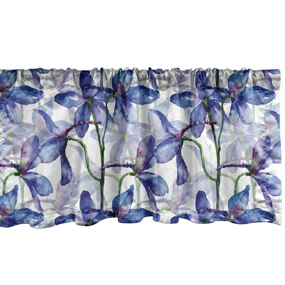 Ambesonne Flower Window Valance, Watercolor Art Iris Flowers, 42" x 18", Azure Blue Purple and White