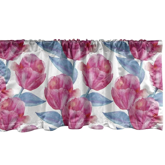 Ambesonne Flower Window Valance, Watercolor Tulips Scene Boho, 54" X 18", Lavender Hot Pink