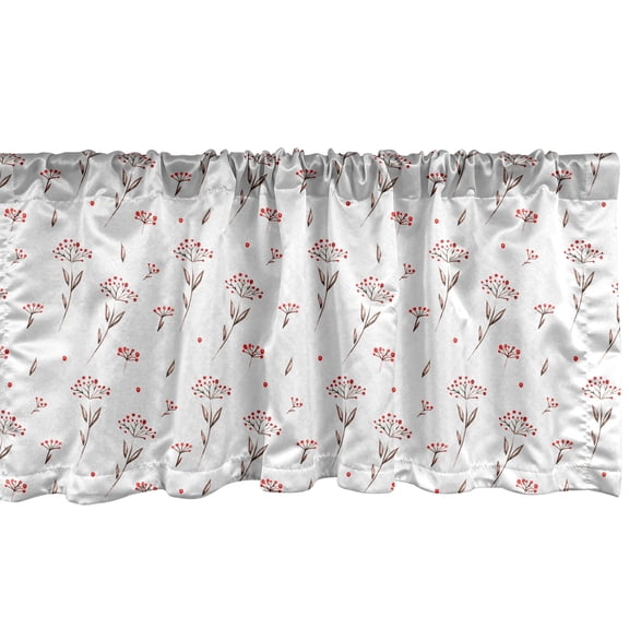 Ambesonne Flower Window Valance, Watercolor Winter Berry, 54" X 12", Vermilion and Brown