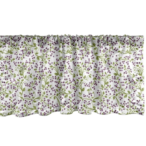 Ambesonne Flower Window Valance, Wild Berries Botanical, 54" X 12", Purple Green White