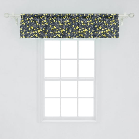 Ambesonne Flower Window Valance, Wildflowers Botanical Petals and Foliage Leaf Composition, Curtain Valance for Kitchen Bedroom Decor with Rod Pocket, 54" X 12", Blue Grey Sage Green