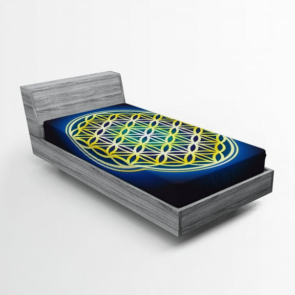 Ambesonne Flower of Life Fitted Sheet, Nature Spirals, Twin Size, Violet Blue Indigo