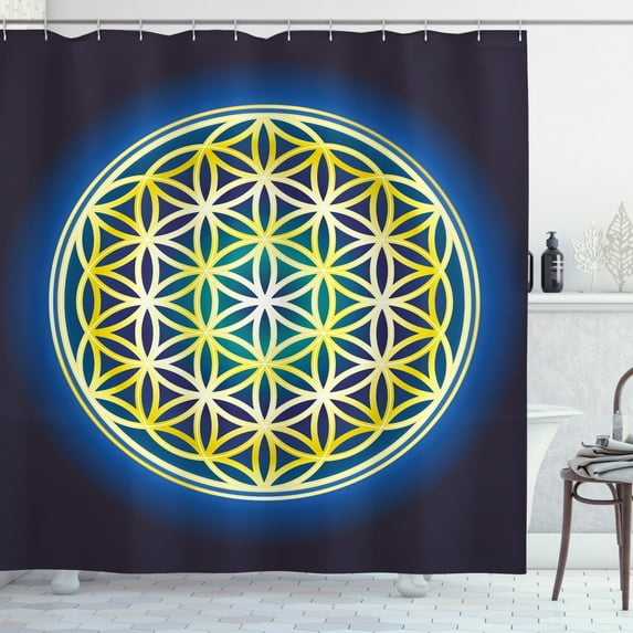 Ambesonne Flower of Life Shower Curtain, Nature Spirals, 69"Wx75"L, Violet Blue Indigo