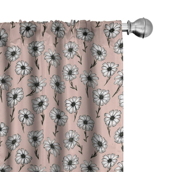 Ambesonne Flowers Window Curtains, Chamomile Floral Motifs, Each 28" W x 95" L, Blush Purpleblue