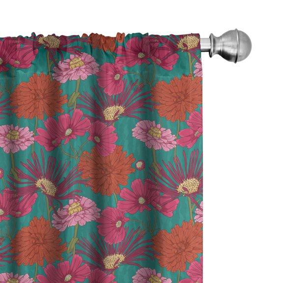 Ambesonne Flowers 4-Panel Curtains, Cheerful Blooming Petals, 56"x84", Teal and Multicolor