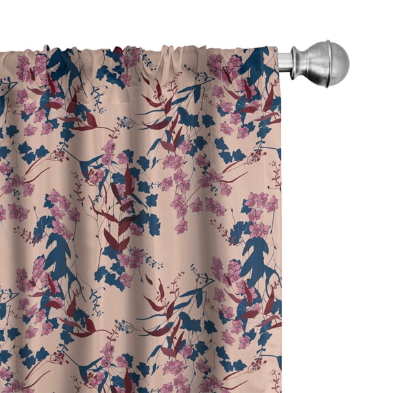 Ambesonne Flowers Window Curtains, Japanese Style Cherry Flora, Each 28" W x 95" L, Burgundy and Pale Peach
