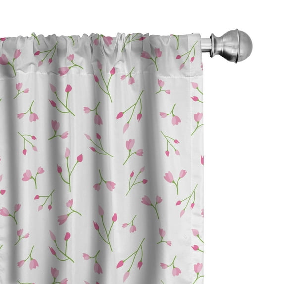 Ambesonne Flowers Window Curtains, Pink Tulips and Buds Images, Each 28" W x 95" L, Pale Pink and Green