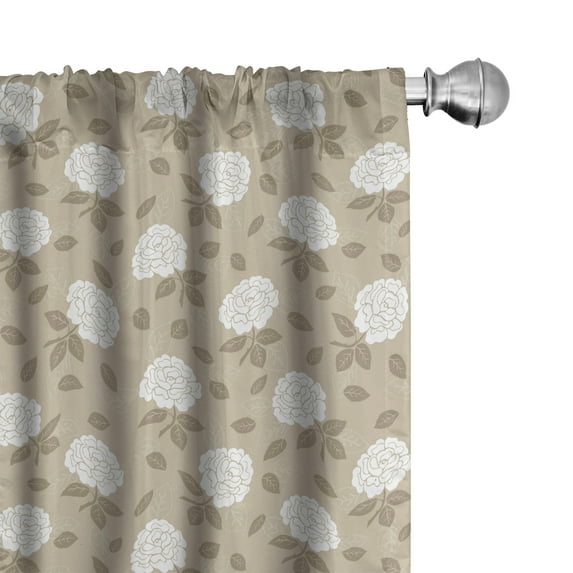 Ambesonne Flowers 4-Panel Curtains, Romantic Roses Branches, 56"x95", Tan Cocoa and White