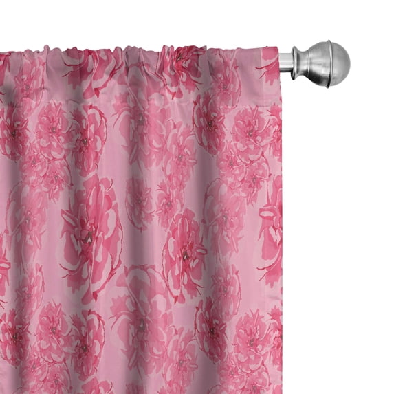 Ambesonne Flowers Window Curtains, Rose Patterns in Watercolor, Each 28" W x 84" L, Pale Pink Dark Coral