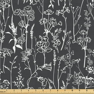 Ambesonne Flowers Boho Fabric by the Yard Upholstery, Simple Floral Pattern, 10 Yards, Charcoal Grey White