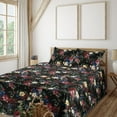 thumbnail image 1 of Ambesonne Flowers Boho Fitted & Flat Sheet with Sham 3 Pcs Set, Night Forest Artwork, Twin XL, Pale Yellow Reseda Green, 1 of 5