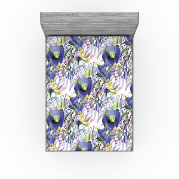 Ambesonne Flowers Boho Fitted Sheet, Abstract Floral Dreamy, California King, Dark Indigo Dried Rose