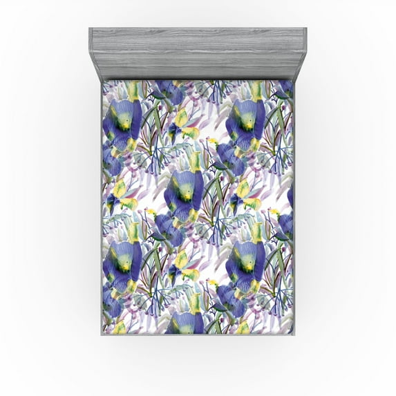 Ambesonne Flowers Boho Fitted Sheet, Abstract Floral Dreamy, Queen Size, Dark Indigo Dried Rose
