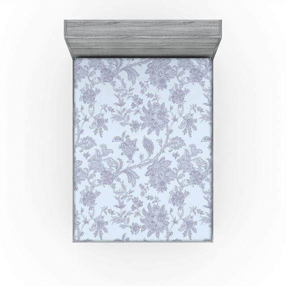 Ambesonne Flowers Boho Fitted Sheet, Hippie Purplish Floral, King Size, Pale Ceil Blue Mauve