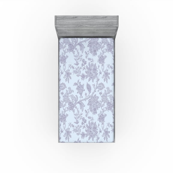 Ambesonne Flowers Boho Fitted Sheet, Hippie Purplish Floral, Twin Size, Pale Ceil Blue Mauve